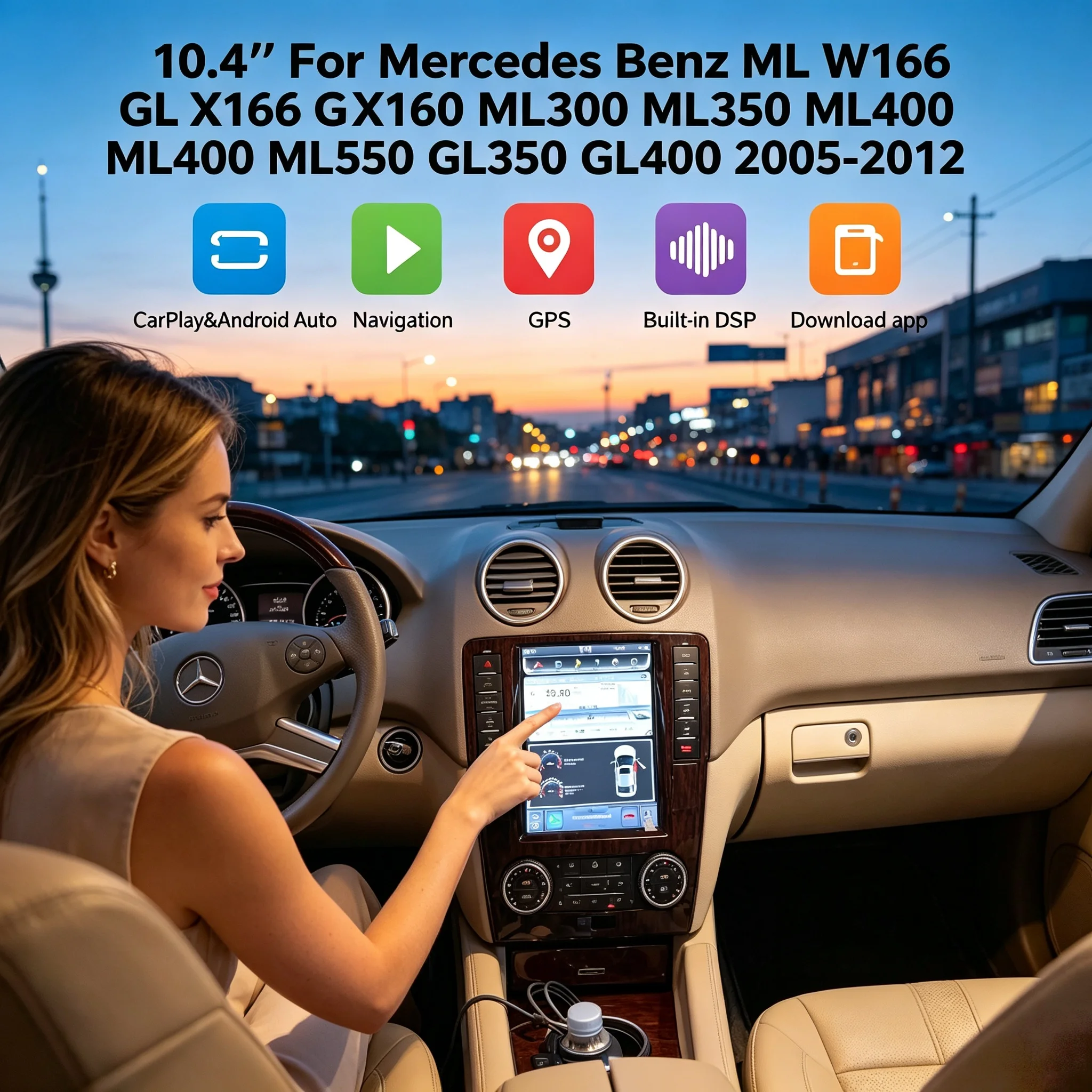10.4 inch Android 14 For Mercedes-Benz GL ML W164 X164 2005 -2012 GPS Nav Radio Carplay Design Car Media Player Head Unit Sound