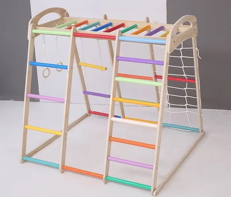 Children Wooden Climbing Frame Triangle Ladder Toys with Ramp Kids Gym Multifunctional Indoor Wooden Toys