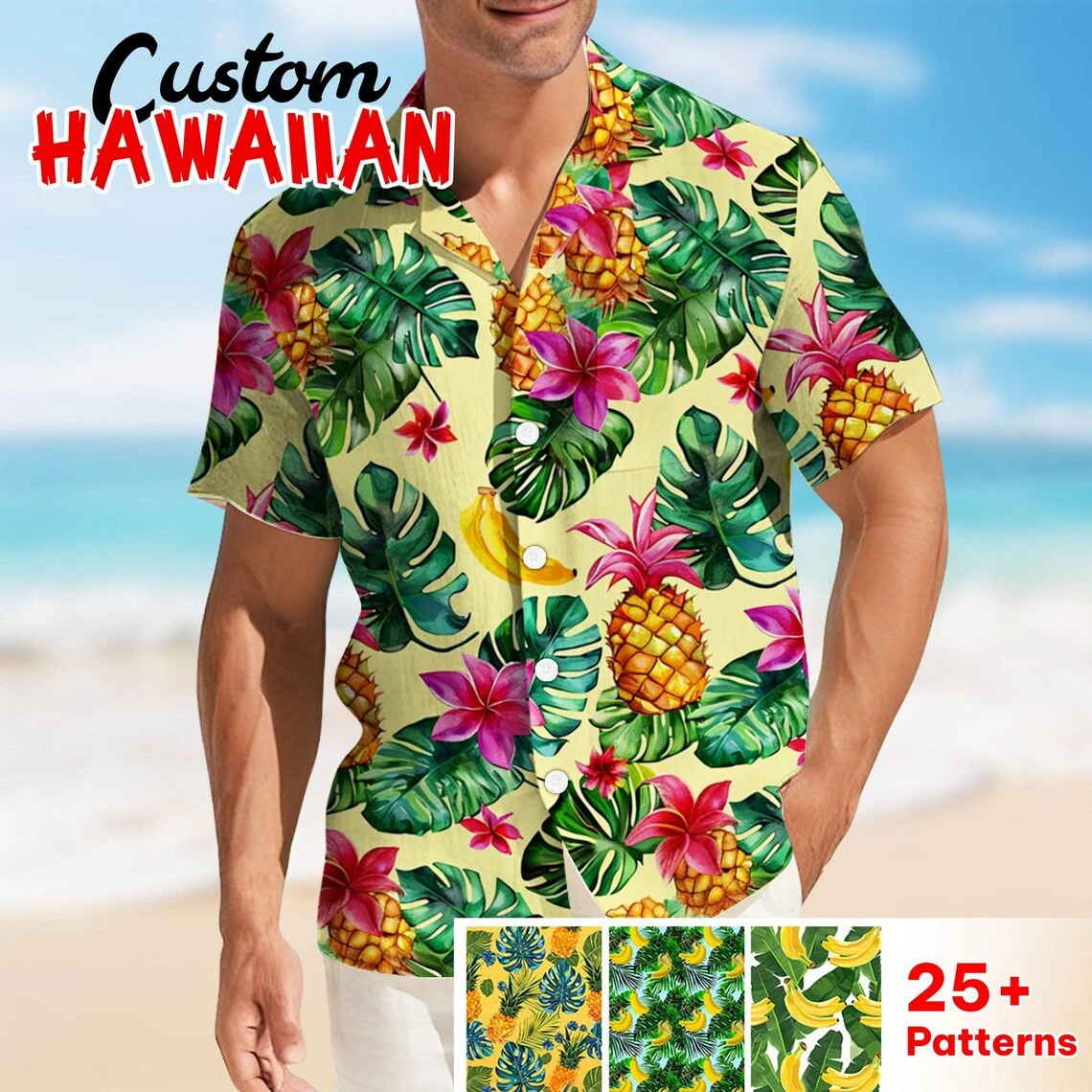 

Hawaiian Botanical Flower Print Unisex Short Sleeve Lapel Seaside Pineapple Palm 3D Printed Shirt Top Casual Fashionable Shirts