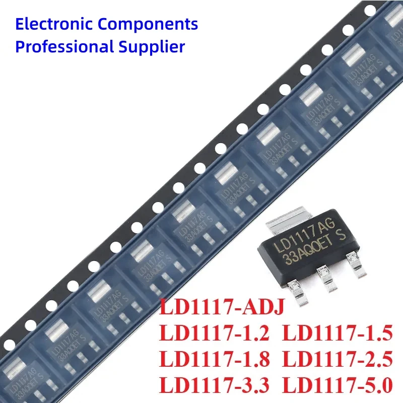 Chip LDO regulador de piezas, 10 LD1117-1.2, LD1117, LD1117AG, 1,2 V/1,5 V/1,8 V/2,5 V/3,3 V, 1A, LD1117-1.8, LD1117-3.3, LD1117-5.0