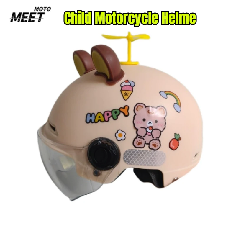 Cute Cartoon Child Electric Scooter Helmet with Clear Visor Cute Rabbit Ear Design Lightweight Protective Helmet Kids Cycling