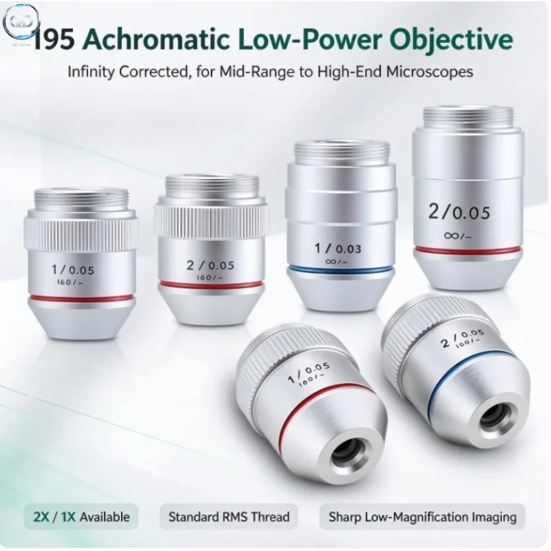 1X 2X Infinity Achromatic Microscope Objective Lens, RMS Thread, Parfocal 45mm 65mm for Biological Microscope Replacement