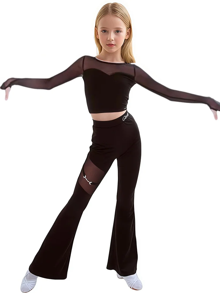 زي تدريب الرقص اللاتيني للفتيات، ملابس أداء للأطفال تشا تشا، ملابس ممارسة اللوائح المنافسة للأطفال للفتيات #2