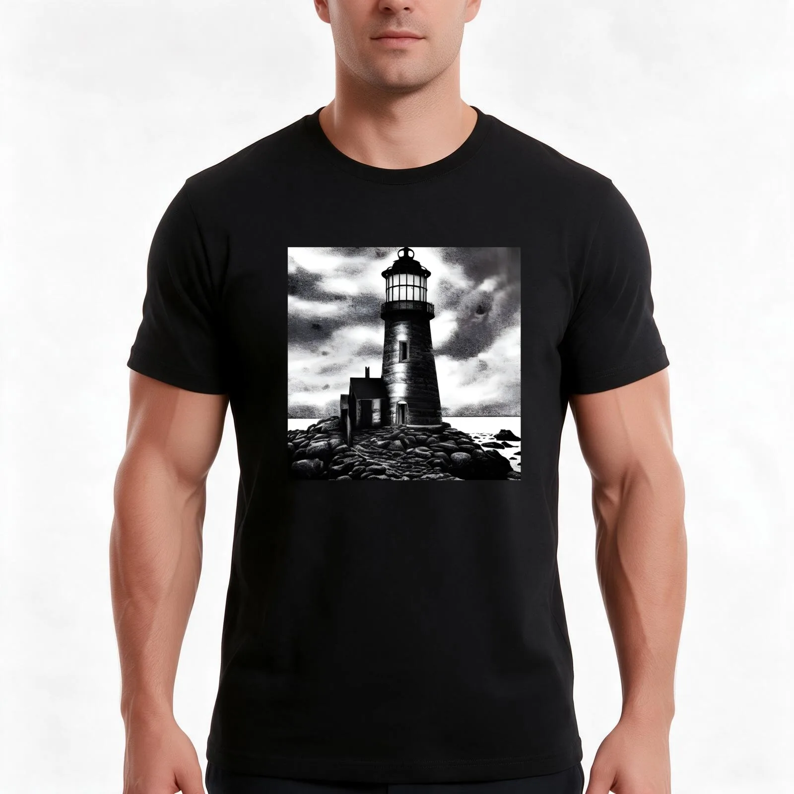 Macabre Lighthouse T-Shirt Summer Casual Cotton Tee Oversized Streetwear Tops Vintage Graphic Print Loose Fit Short Sleeve