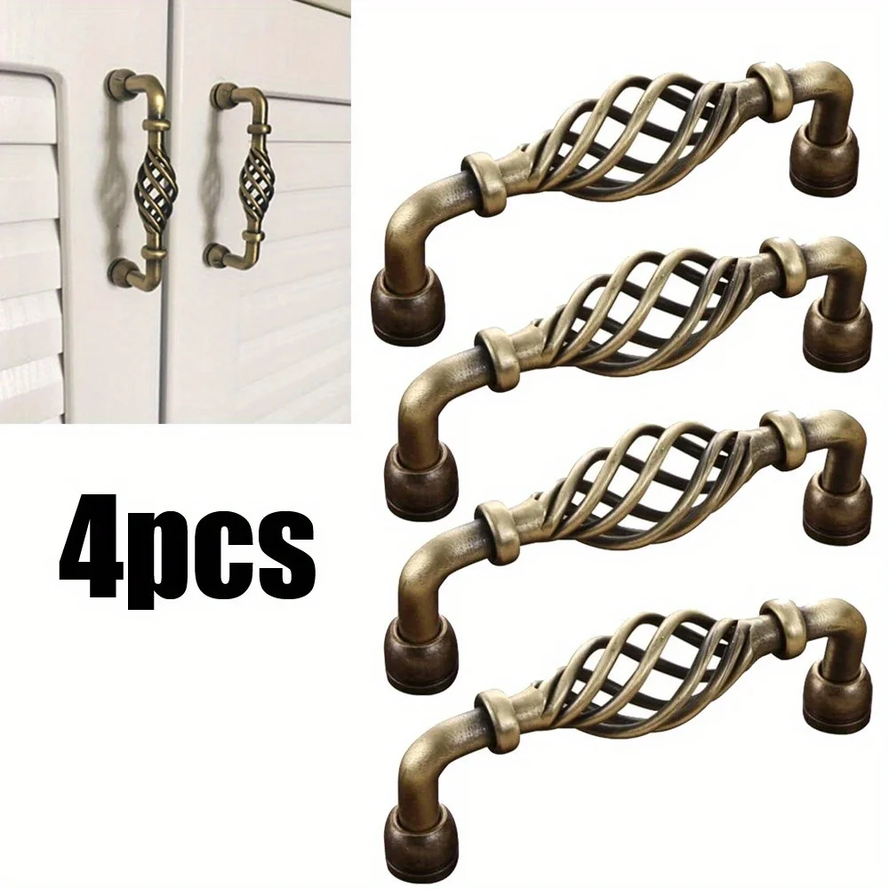 

Набор из 4 ручек для шкафов в форме птичьей клетки, матовый черный, бронзовый металл, овальные, винтажные, для кухонных шкафов