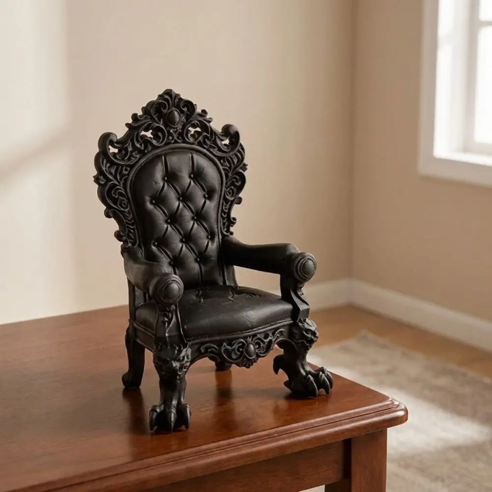 3D Printed Mini Gothic Throne Display Chair Dark Style Embossed Carved Luxury Throne Stand Imitation Cushion Back Vintage