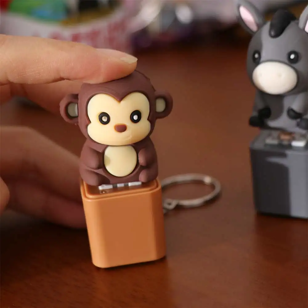 Flash Effects Monkey Button Keychain Colorful Lights Sensory Design Pigeon Voice Key Ring Donkey Fidget Lamb Sounds Pendant