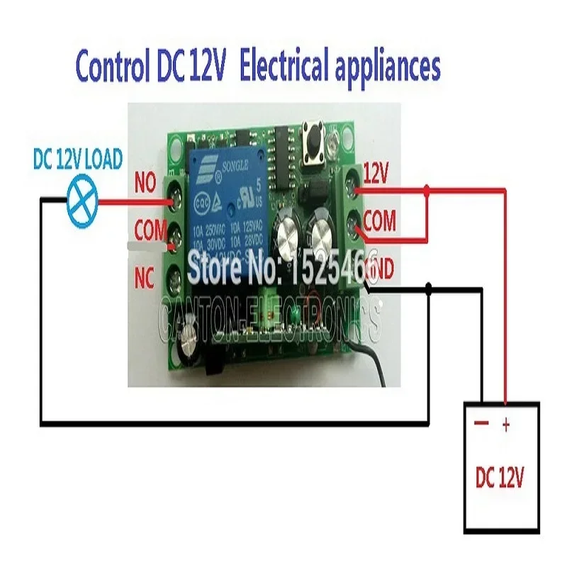 DC 12V 433M RF Wireless Receiver Learning Code Relay For EV1527 PT2262 ASK OOK Remote Control