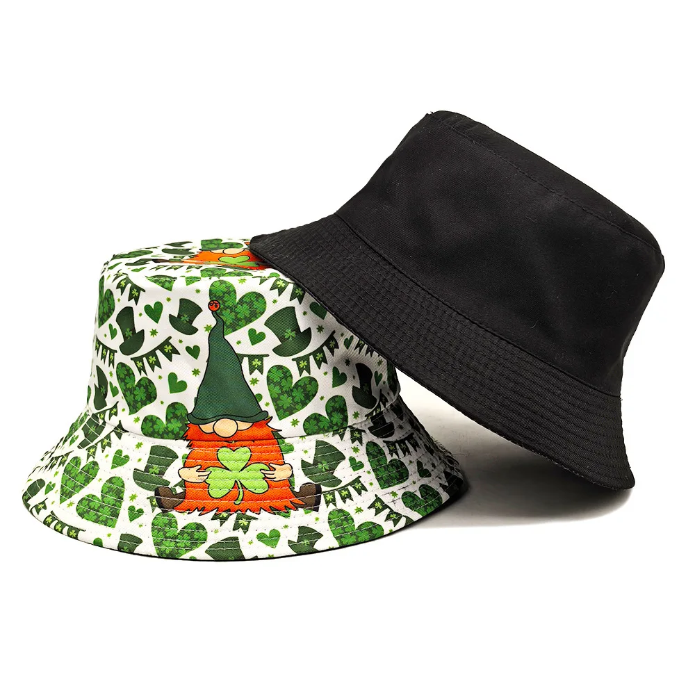 2025 عيد القديس باتريك قبعة بحافة للنساء الرجال الاستوائية طباعة مراجعة الصيف مزدوجة الجانب قبعة الشمس الورقة الخضراء بنما قبعة الشاطئ #6