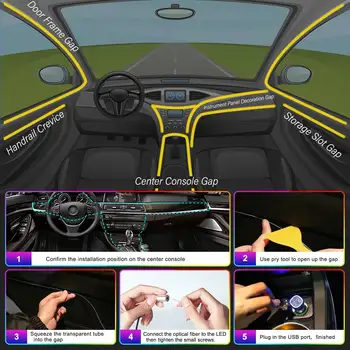 LED汽車內裝氣氛燈條RGB光纖氛圍霓虹燈套件搭配APP遙控汽車裝飾燈 10 最佳銷售 BMWLED燈 - №6