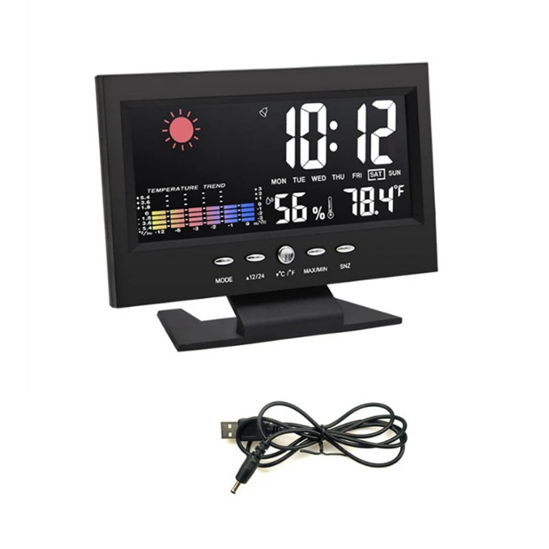 

1Set Weather Forecast Station Temperature Humidity Time Date Display Clock Home Black