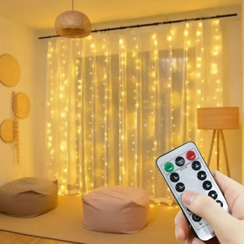 Guirxiété lumineuse LED avec télécommande, nouvel an, vacances de Noël, décoration de chambre à coucher, nickel é, éclairage de rideau, 2025