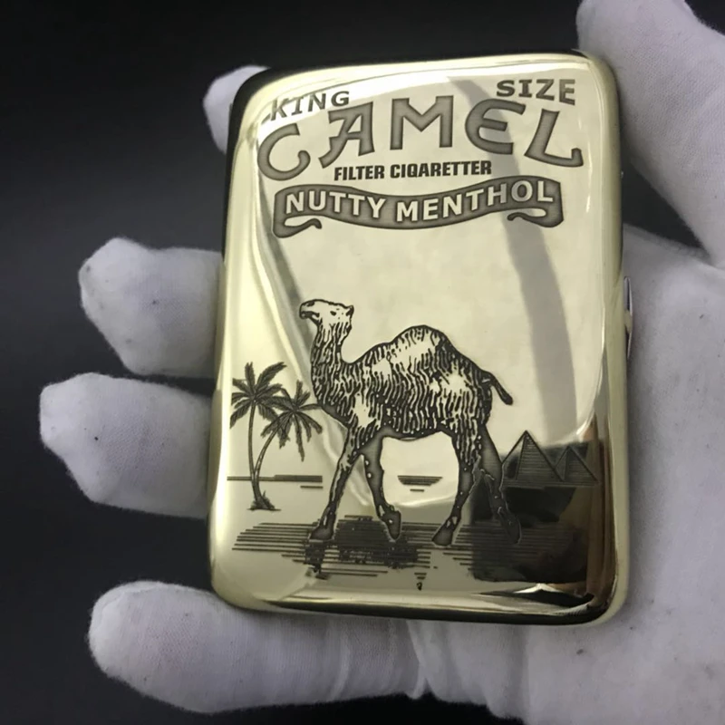 camel cigarette case Vintage Brass Carved Metal Cigarette Case Holding 16 Sticks Portable Tobacco  Case Cigarette Holder Storage Box Smoking Tools