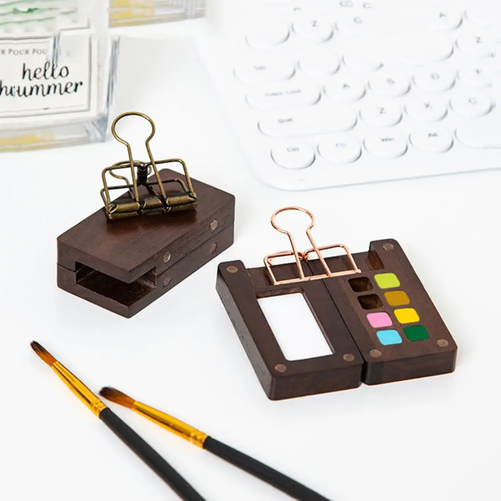 Empty Box Mini Watercolor Paint Palette Black Walnut Portable Wooden Paint Empty Box Wooden 8 Grid