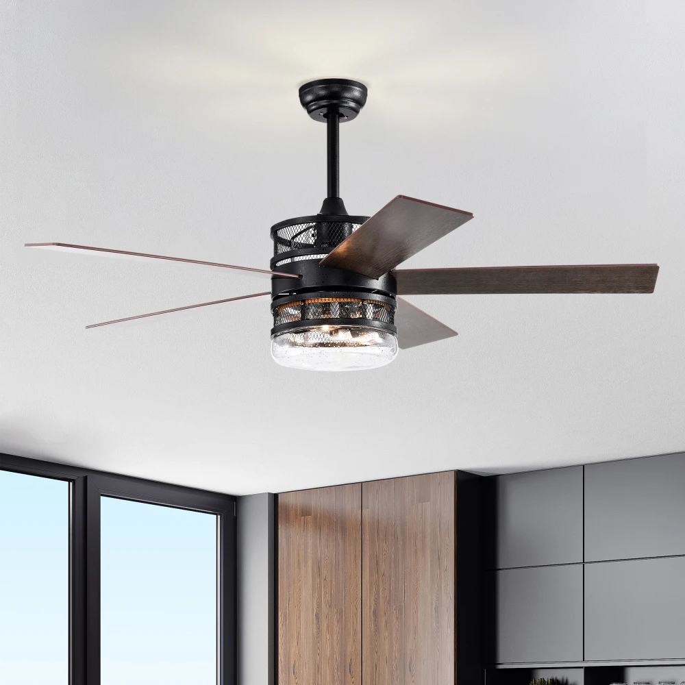 52-inch 5-blade Lighted Ceiling Fan with Remote Control , Glass Shade (Optional Remote) --Matte Black