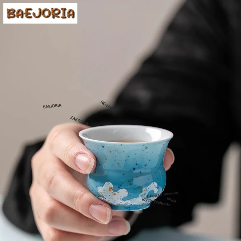 BAEJORIA 50ml Hand-painted Whale Teacup Vintage Tea Bowl Jug Tea-tasting Personal Cup Jianzhan Master Cups Cafes Supplies