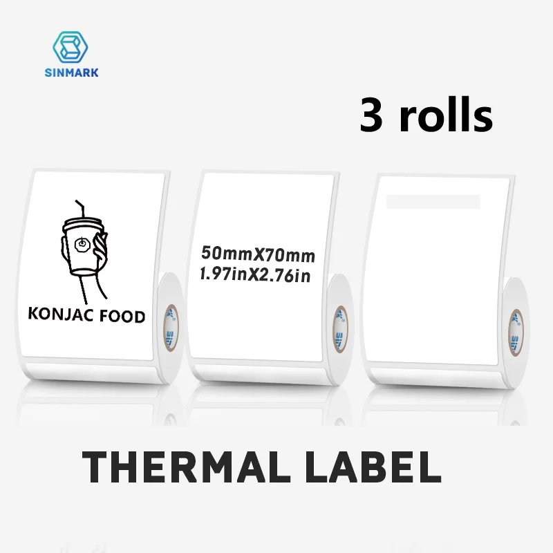 

50x70mm White Thermal Label Sticker 3 Rolls Blank Self-Adhesive Label Paper Handmade Tag Envelope Sealing Stickers Stationery