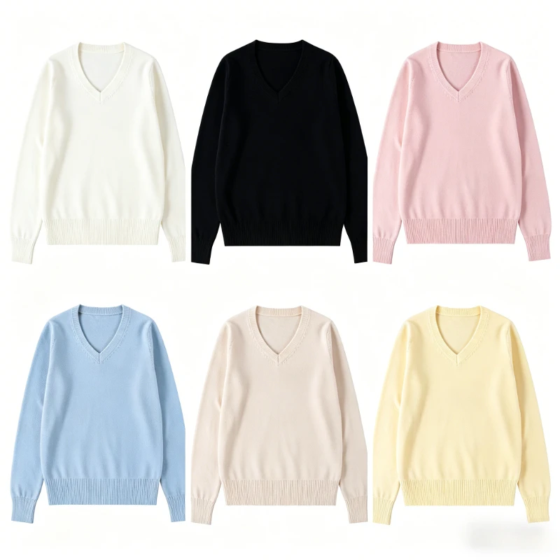 JK-DK Uniform Knitted Jumper, Japanese Campus Preppy V-neck Unisex Warm Long Sleeve Top For Autumn Winter Daily Campus Wear