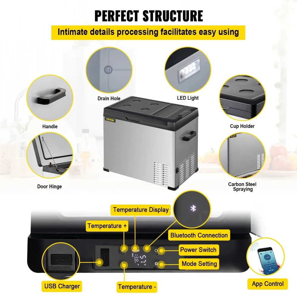 ตู้เย็นในรถยนต์แบบพกพา32 QT pembeku portabel 12V พร้อมโซนเดี่ยว12/24V DC และ110-240V AC 2024ใหม่