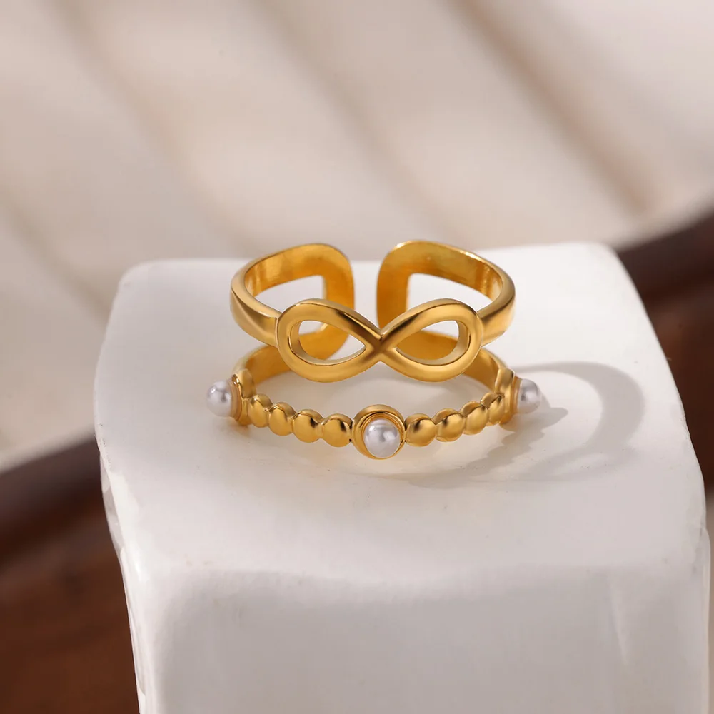 Stainless Steel Opal Sun Rings for Women Gold Color Vintage Imitation Pearl Adjustable Wedding Ring Aesthetic Fashion Jewelry