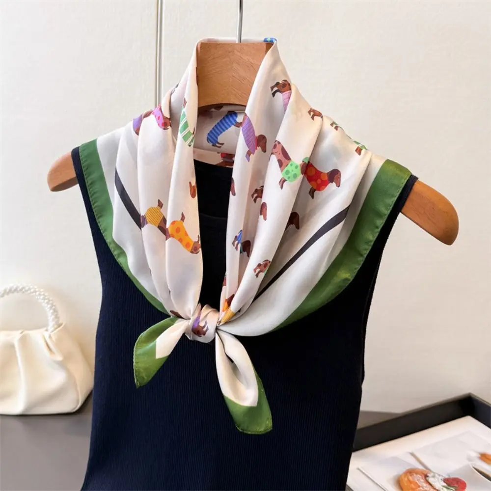 Printed Dachshund Print Print Scarf Y2K Geometric Shape Animal Printed Silk Scarf Spicy Girls Korean Satin Hijab