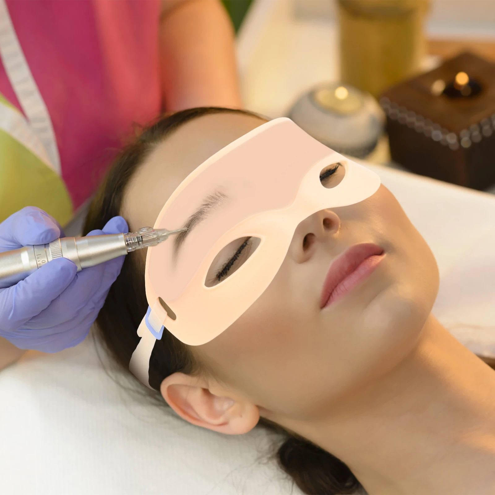 

Pink Eyebrow Tattoos Practice Headband 3D Molded Silicone Skin for Beauty Salon Internship Competition Use Eyebrow Practice Skin