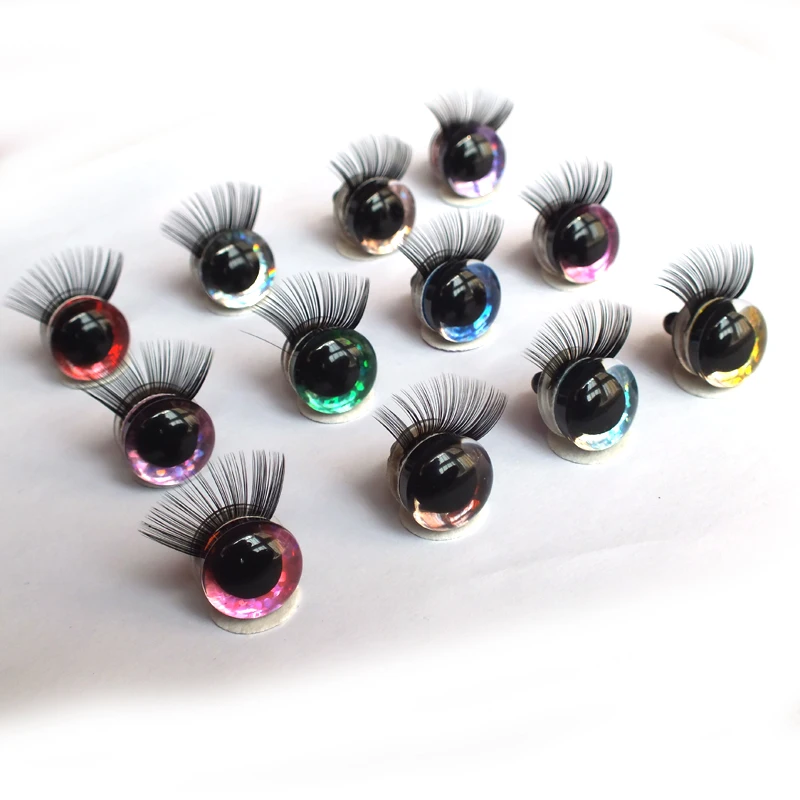 20pcs Toy Eyes With Eyelash 12-30mm Eyelashes 3D Safety Glitter Toy Eyes Eyelash For DIY Plush DIY Doll Making