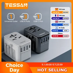 TESSAN Universal Travel Adapter with USB Port and Type C, Worldwide Power Adapter EU/UK/USA/AUS Plug for International Travel