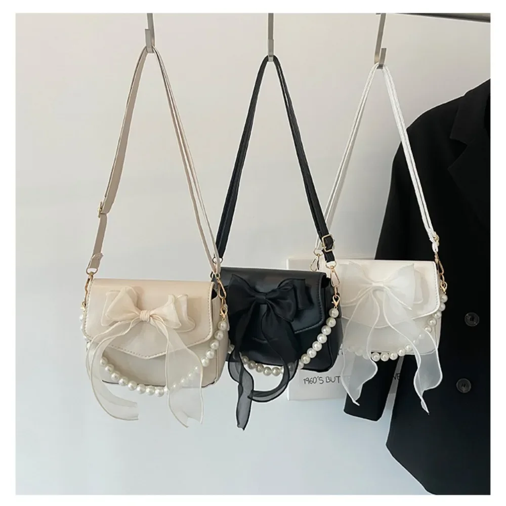 

Black Ladies Shoulder Bag Korean Bow-Knot Fashion Top-Handle Bag Women Canvas Large Armpit Bag 2024 Designer New Handbags