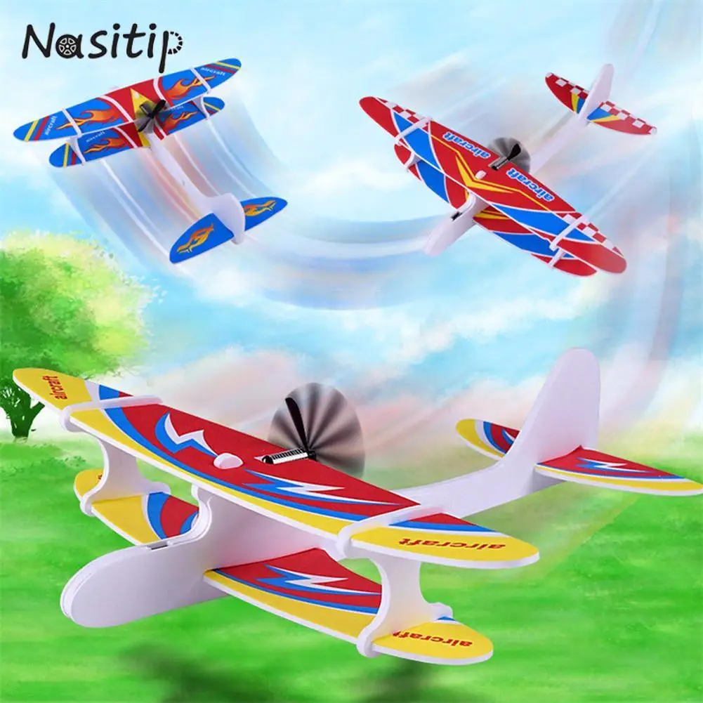 NASITIP DIY Biplane Glider Foam Powered Flying Plane Rechargeable Electric Aircraft Model Science Educational Toys for Children