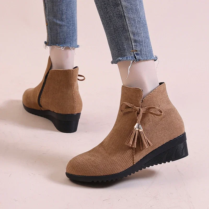 2024 New Fashion Naked Boots Solid Color Short Boots Women's Cotton Shoes Short Boots Versatile Low Heel Winter Outdoor Shoes