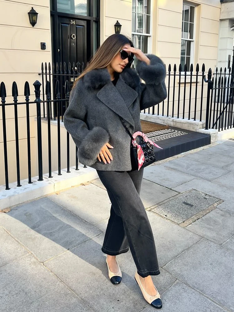    Mode namaakbont overjas dames turn-down kraag volledige mouw verborgen knop warme jas 2025, herfst winter nieuwe dame outwears