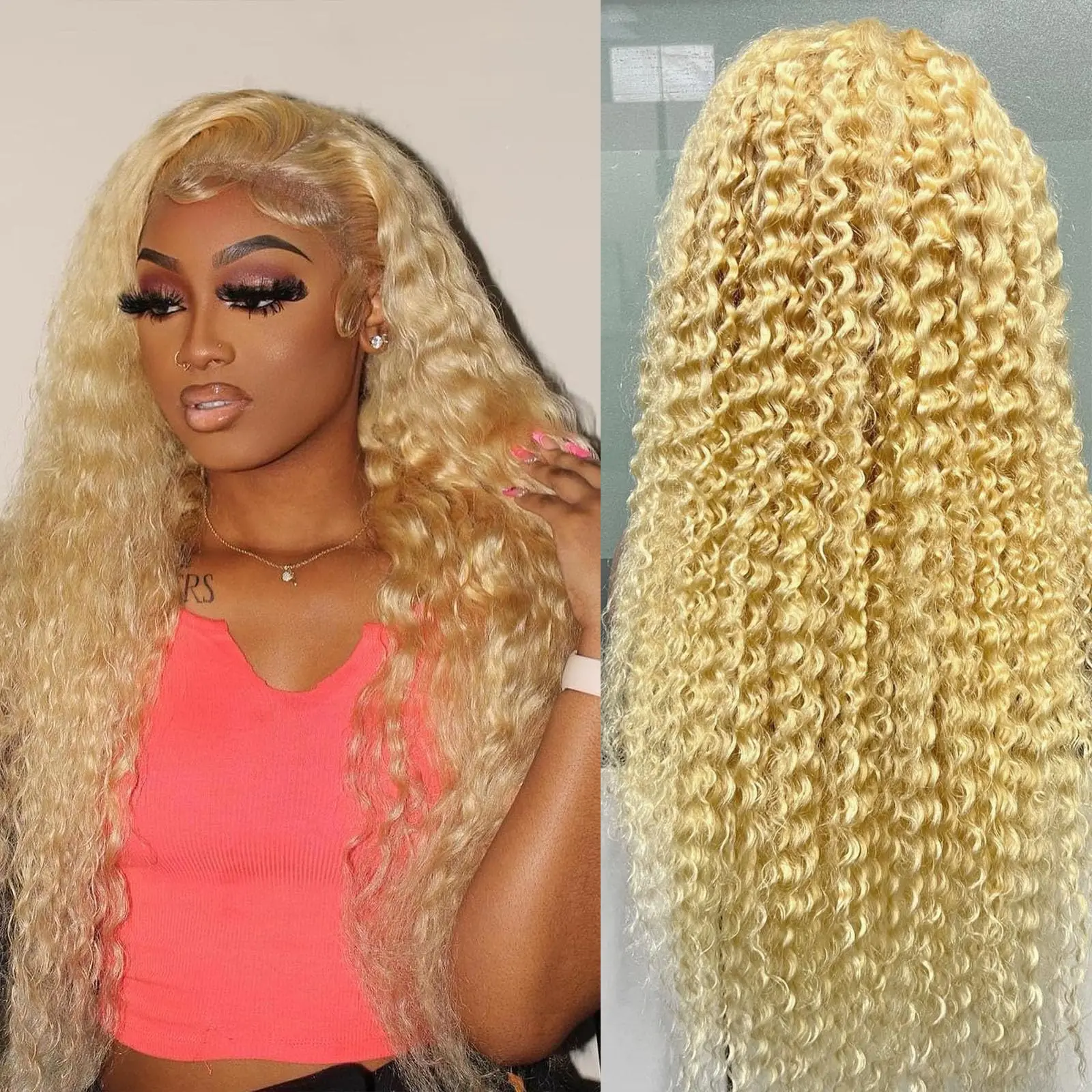 Honey Blonde Deep Wave Frontal Wig 13x6 HD Lace Frontal Human Hair Wigs 613 Colored Water Curly Wave Human Hair Wig For Women