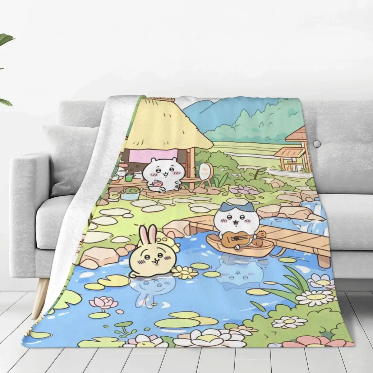 Super Warm Blankets Kids Adult Travel Kawaii Chiikawa Throw Blanket Flannel Bedspread For Couch Chair Sofa Bed Sofa Bed Cover