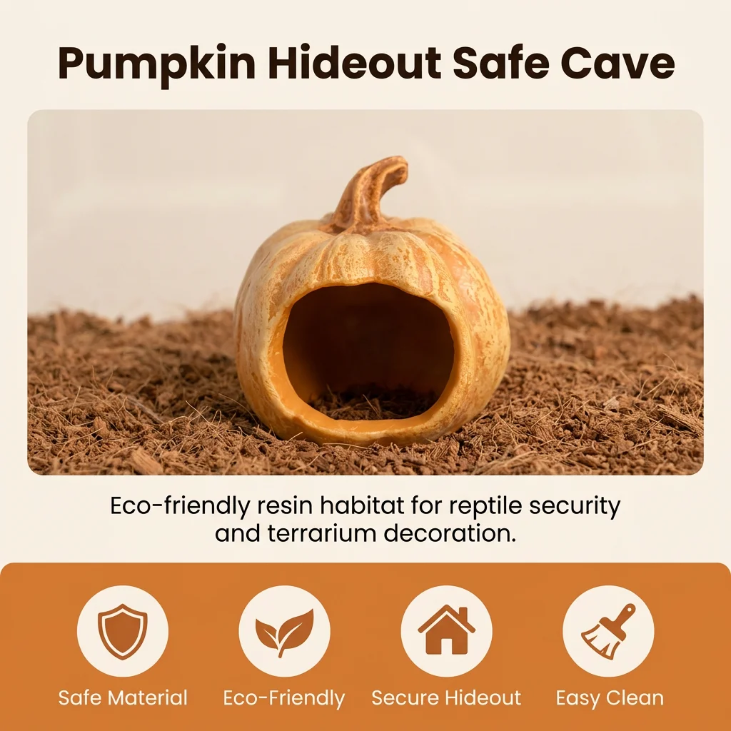 Reptile Hideout Resin Pumpkin Cave Anti-Slip Bottom for Terrarium Decor Leopard Gecko Corn Snake Lizard Habitat Accessories view 4