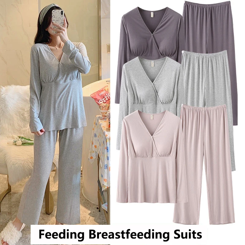 Pregnancy Breastfeeding Clothes Spring Summer Maternity Pajamas Women\'s Postpartum Suits Homewear Pregnant Women Nursing Pajamas