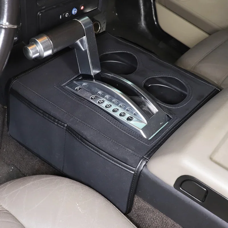 For Hummer H2 2003-2009 High-solid Sheepskin Leather Black Car Center Console Protective Cover Trim  Interior Car Accessories