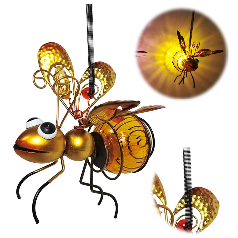 

Solar Powered Outdoor Insect Lamp Metal Hanging Flying Insects Lamp Garden Bug Light Ornament for Outside Lawn Decor