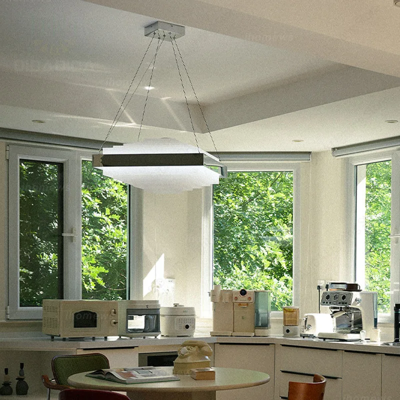 French Modern Bauhaus Cream Geometric Pendant Lamp Silver Metal Acrylic Dimmable Ceilings Lustre for Restaurant Bar