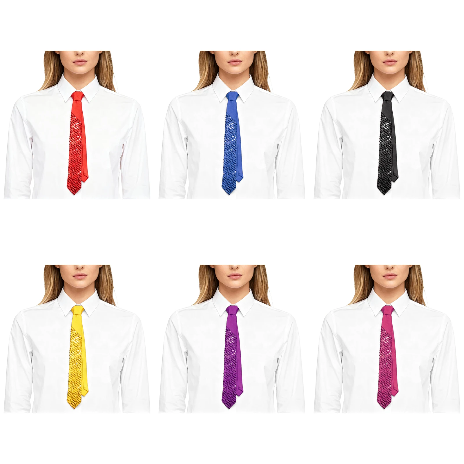 Sequin Women Men Fashion Tie Shiny Solid Necktie Formal Satin Slim Ties for Party Wedding Engagement Musical Band