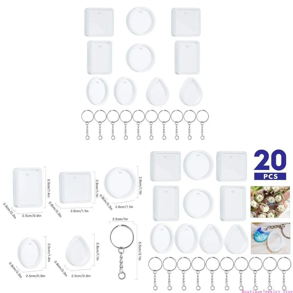 E1PE 20 Pcs/Set Crystal Epoxy Resin Mold Water Drop Round Square Oval Casting Mold
