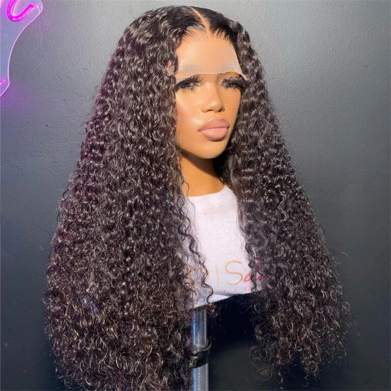 

Natural Black 180% Density 26 Inches Long Soft Kinky Curly Lace Front Wig For Women with Baby Hair Preplucked Daily Glueless