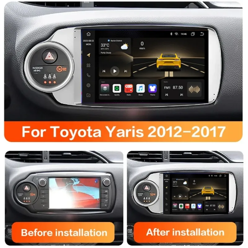 8 Core Car Radio for Toyota Yaris Vitz 2012 - 2017 Carplay Andriod Auto GPS Navi 2 Din Autoradio 4G WIFI Video Player RDS QLED