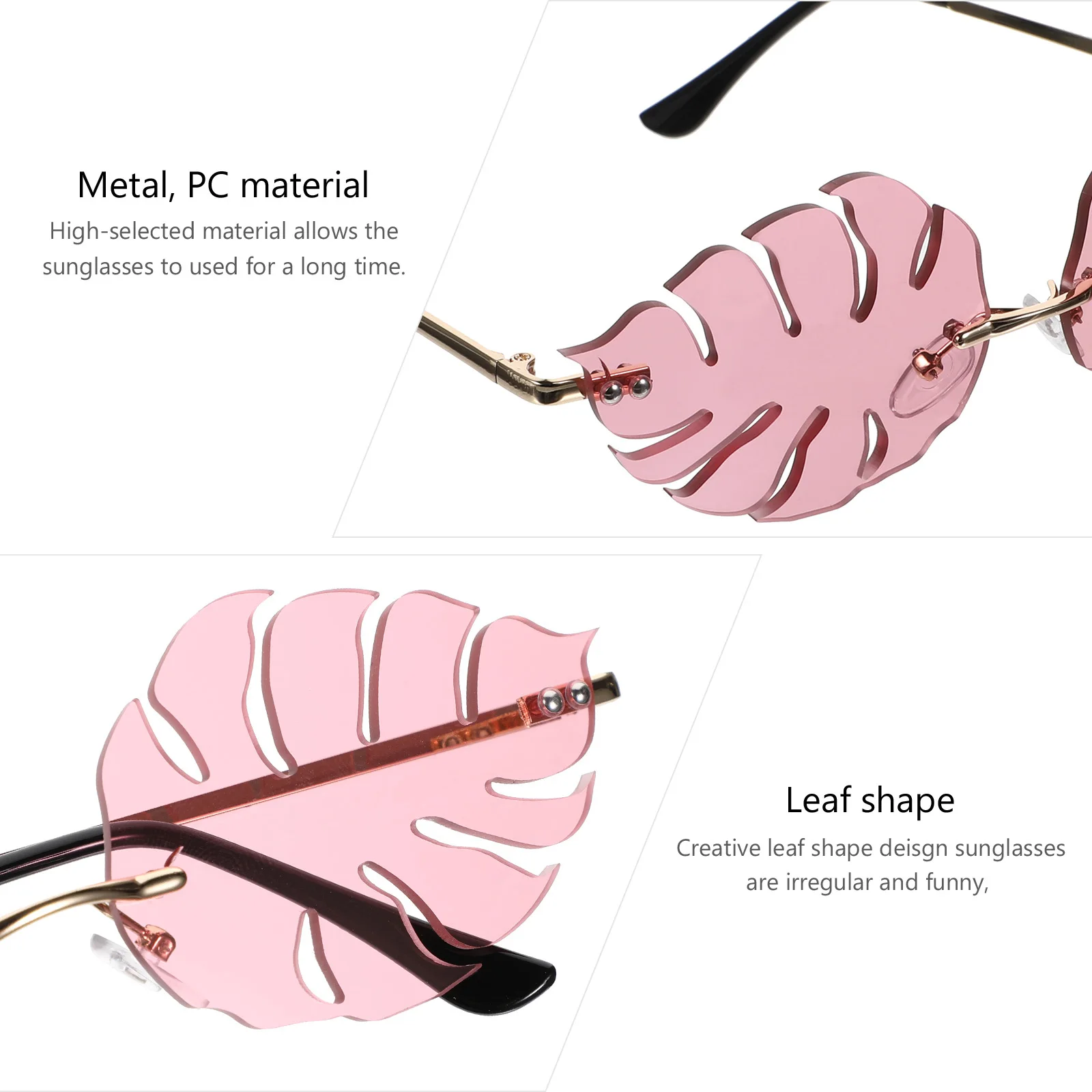 

1Pcs Leaf Shape Frameless Sunglasses Pink Funny Party Photo Props Fashion Eyewear for Photo Booth Decor Accessories