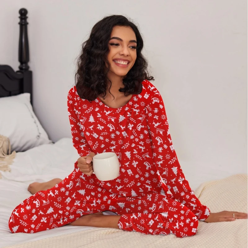 

Пижамный комплект, новые удобные брюки с длинными рукавами и принтом, повседневный комплект из двух предметов в европейском и американском стиле, удобный свободный цвет