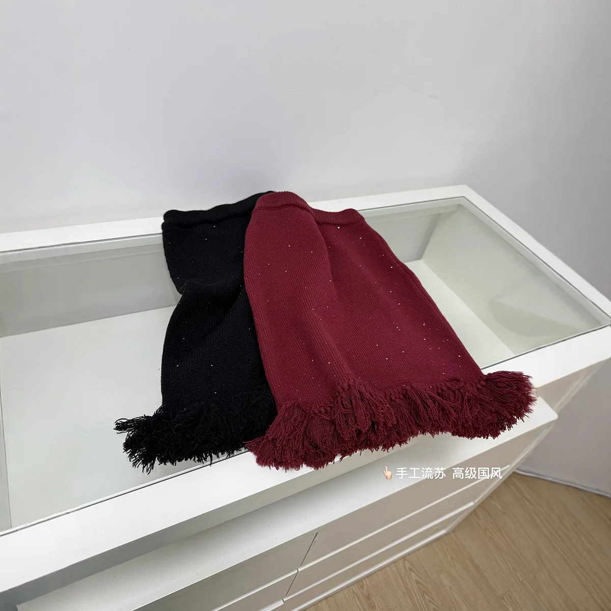 2025 Winter New Girls Skirt Beaded Fringed Skirt Knitted Black Skirt Fashion Casual Baby Warm Fashion Casual