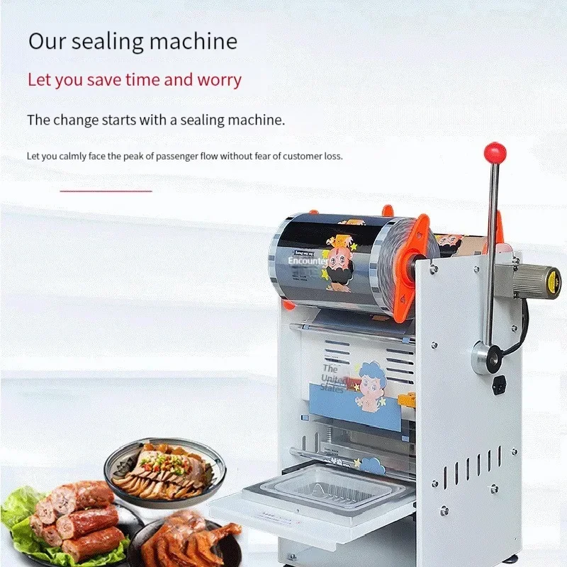 Fastfood Box Sluitmachine Vers Voedsel Doos Afdichting Film Machine Gekookte Eend Voedsel Afhaalverpakking Handpers Sluitmachine