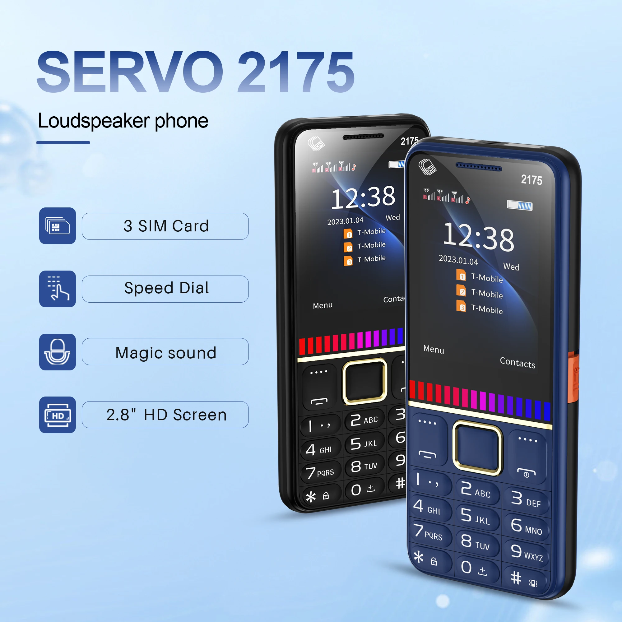 

SERVO 2175 Large Voice 2G Mobile Cellphone 3 SIM Cards Call Recording 2500mAh FM Radio Torch Big Button Mobile Phone For Elderly