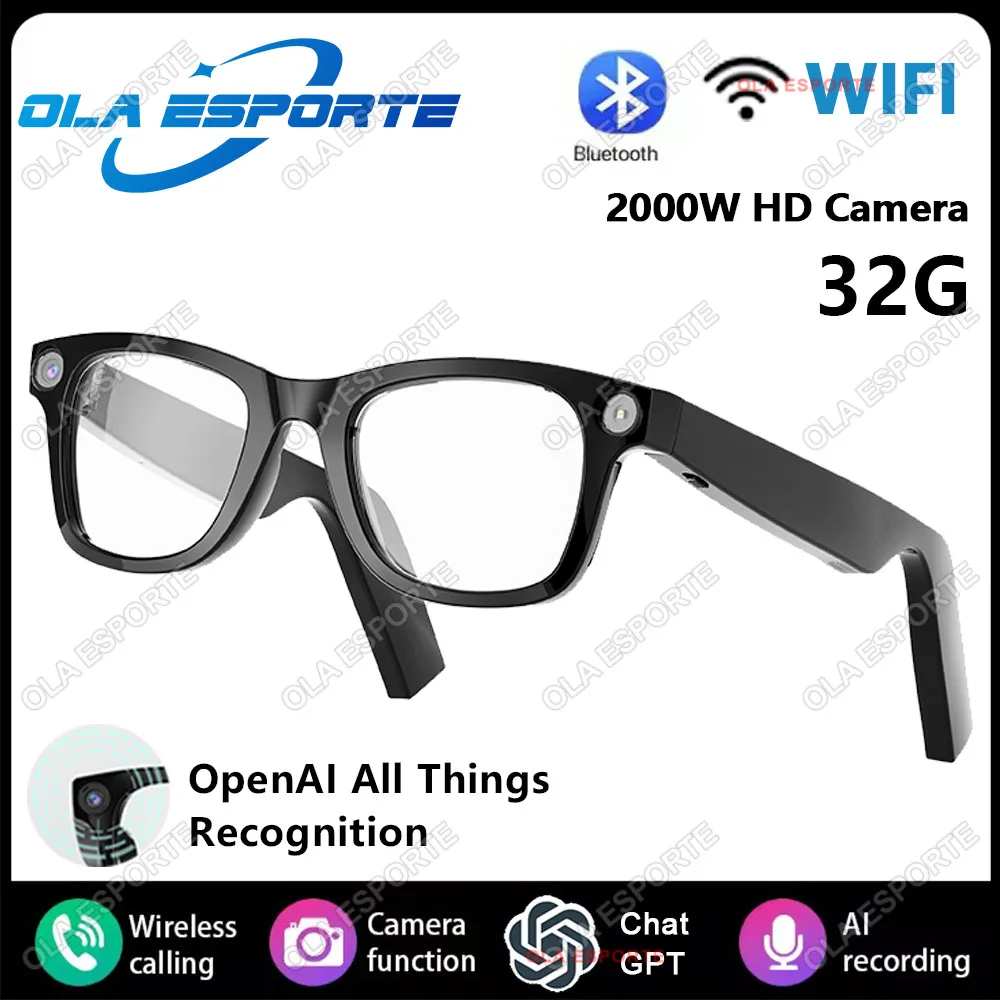 

HD 2000 Вт камера AI умные очки ChatGPT Wi-Fi Bluetooth подключение музыка 400 мАч аккумулятор голосовой помощник умные очки для мужчин и женщин