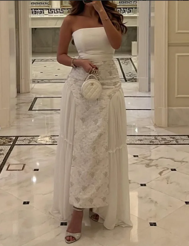Abito elegante da donna senza maniche con perline e applicazioni di strascico alla caviglia personalizzato di alta qualità per la festa di nozze